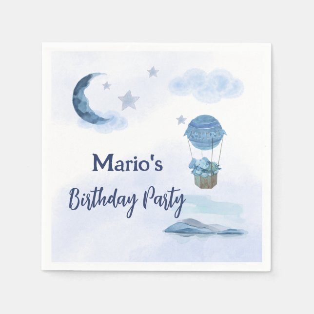 Blå måne lilla elefantfödelsedag pappersservett (Framsidan)