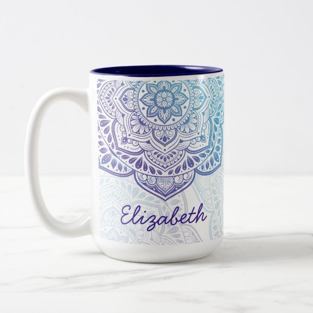 Blå Måne Mandala 15 oz. Personlig Mugg (Vänster)