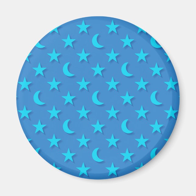 Blå måne och stjärnor mönster magnet (Framsidan)