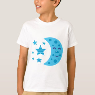 Blå Måne och strimlade stjärnor T-shirt