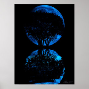 Blå Måne reflekterad Poster