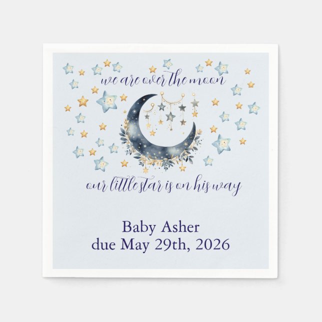 Blå Måne Stjärnor Pojke Baby Shower Pappersservett (Framsidan)