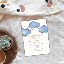 Blå Måne-stjärnor Twinkle Twinkle Baby Shower Inbjudningar