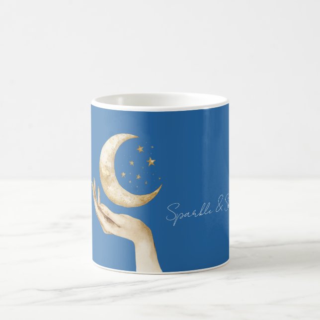 Blå Månestjärnor Hand Guld Kaffemugg (Center)