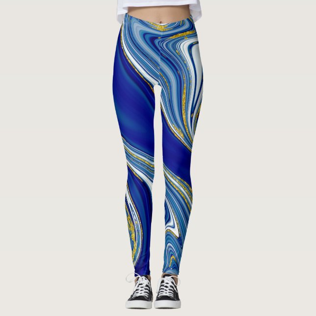 Blå Marbeliserade Leggings (Framsida)