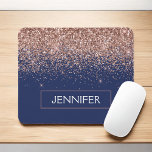 Blå marblå marinblå Glitter  Rosa ros Guld Musmatta<br><div class="desc">Ro Guld - Elegant för  Rosa och marin blå faux Glitter Gnistra och Modern Chic Trendig Luxury Monogrammed Mouse Pad. Monogrammet - lägg till ditt eget namn-anpassade muspekare kan uppdateras med ditt namn.</div>