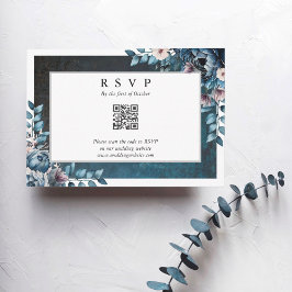 Blå Marble Elegant Bröllops RSVP QR-kod OSA Kort