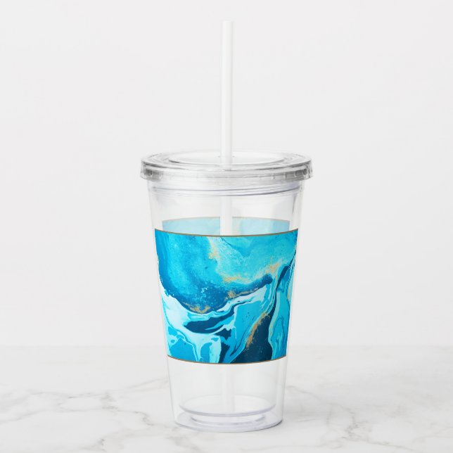 Blå Marble Look Akryl Tumbler Take Away Mugg (Framsida)