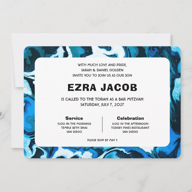 Blå marble Star av David Anpassningsbar Pub Bat mi Inbjudningar (Framsida)