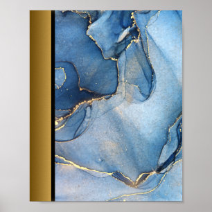 Blå marble Stone/Black Guld Gräns Art Poster