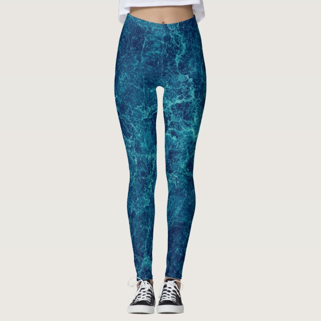 Blå marble Struktur Leggings (Framsida)