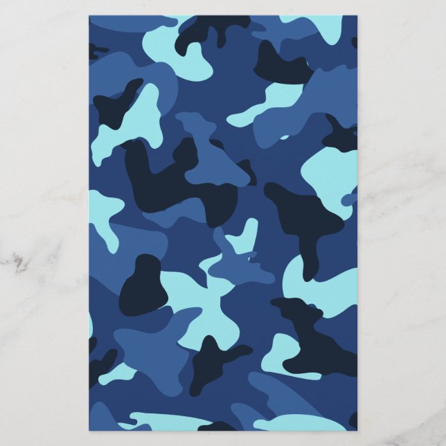 Blå marin armé camo kamouflage mönster brevpapper (Framsida)