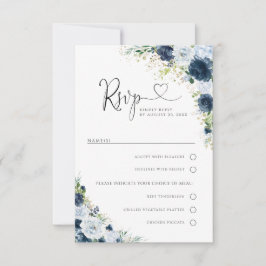 Blå Marin Blommig Bröllop Med Måltidsval RSVP OSA Kort