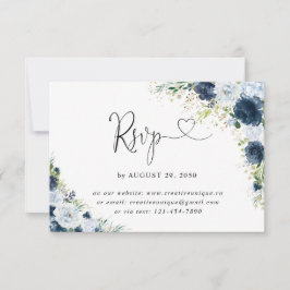 Blå Marin Blommig Bröllops Online RSVP-kort OSA Kort