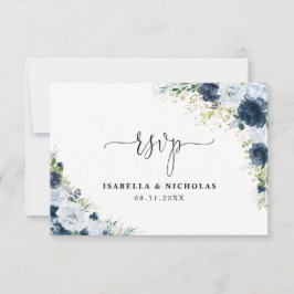 Blå Marin Blommig Bröllops RSVP-kort OSA Kort