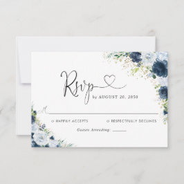 Blå Marin Blommig Bröllops RSVP-kort OSA Kort