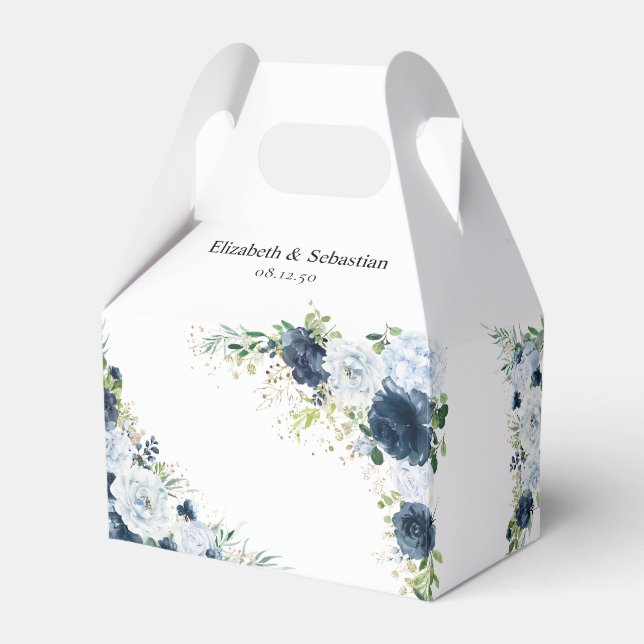 Blå Marin Blommig Bröllopspresentlåda Presentaskar (Framsidan Sidan)