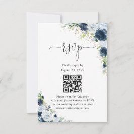 Blå Marin Blommig Bröllopswebbplats QR-kod RSVP OSA Kort