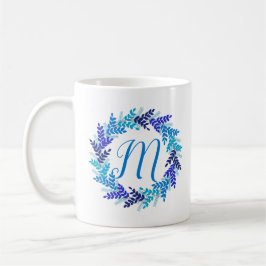 Blå marin monogram Initial julkrans Kaffemugg