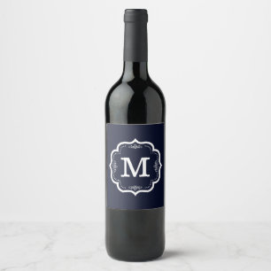 Blå Marin Monogram Vinflaska Etikett