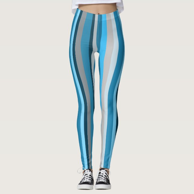 Blå marinbeige vertikalrandig leggings (Framsida)