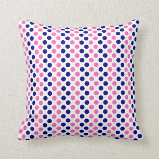 Blå marinblå och Shock rosa Polka Dot Mönster Kudde