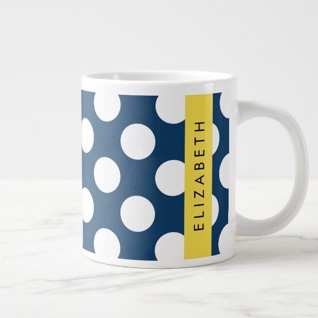 Blå marinblå Polka dots, Polka Dot Mönster, ditt n Jumbo Mugg (Höger)