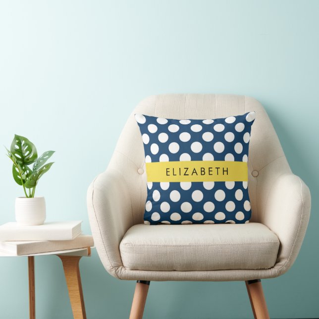 Blå marinblå Polka dots, Polka Dot Mönster, ditt n Kudde (Stol)