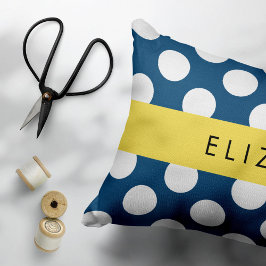 Blå marinblå Polka dots, Polka Dot Mönster, ditt n Prydnadskudde