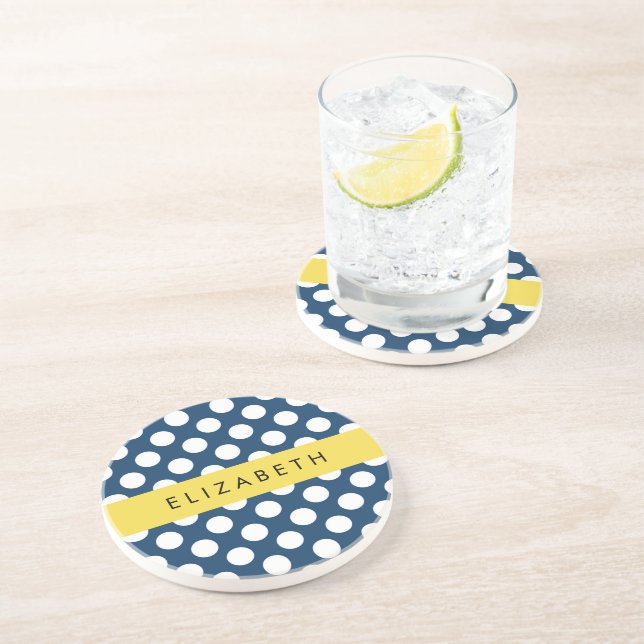 Blå marinblå Polka dots, Polka Dot Mönster, ditt n Underlägg (Sidan)