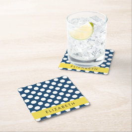 Blå marinblå Polka dots, Polka Dot Mönster, ditt n Underlägg Papper Kvadrat