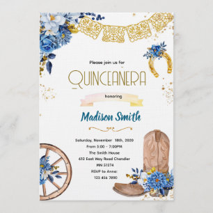 Blå marinblomma Vilda västern Quinceañera-inbjudan Inbjudningar