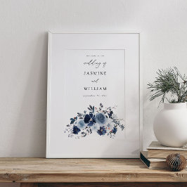 Blå & Marinblommig Bröllop Välkomstskylt Poster