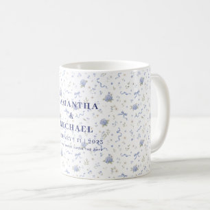 Blå Marinblommor Blommig Bröllopspresent Kaffemugg