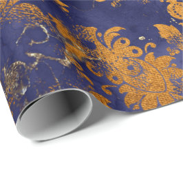 Blå marinhonung Guld Blommigt Grungy Shabby chic Presentpapper