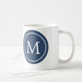 Blå marint - vit monogram keramiskt Mugg