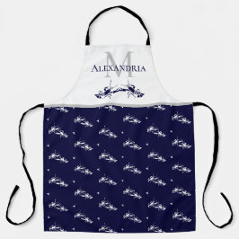 Blå marinvit monogram Namn Lobster Mönster