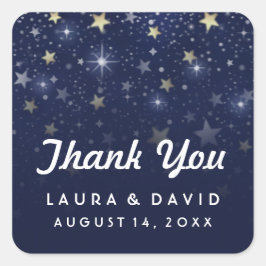 Blå marinvit och Guld Stars Bröllop Tack Fyrkantigt Klistermärke
