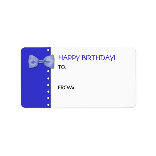 Blå Märkre för BowTie Birthday Gift Adressetikett (Framsidan)