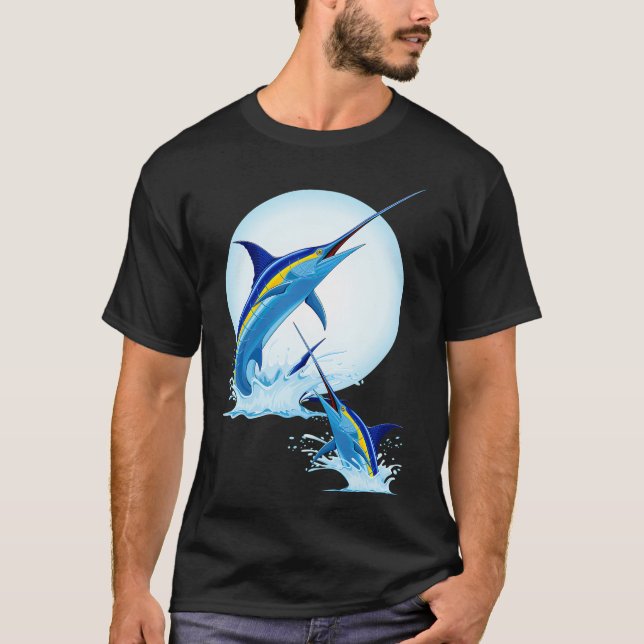 Blå Marlin hoppar ur havet T Shirt (Framsida)