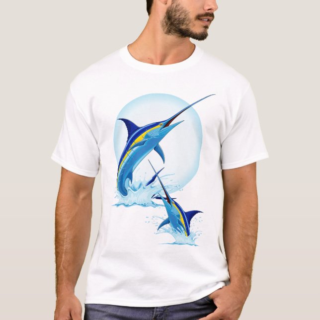 Blå Marlin hoppar ut ur havet T Shirt (Framsida)