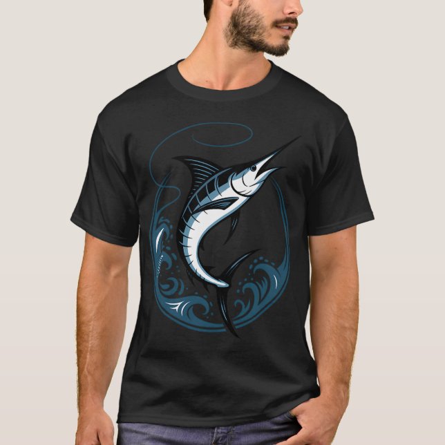 Blå Marlin Kraft â€“ Blå Marlin Hoppar Mellan  T Shirt (Framsida)