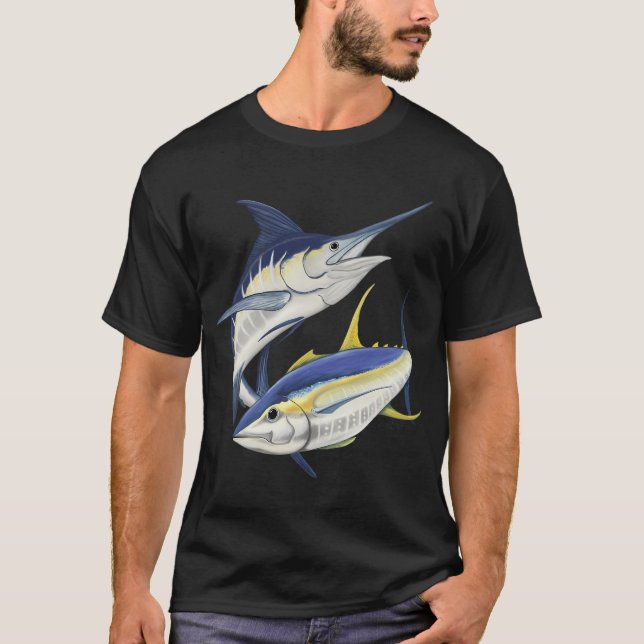 Blå marlin och gulfinad tonfisk t shirt (Framsida)