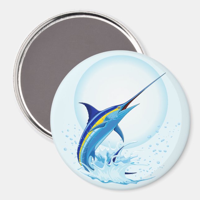 Blå Marlin som hoppar ur havet Magnet (Front/Back)