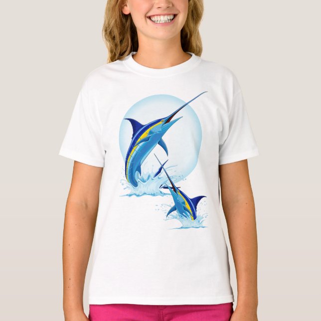 Blå Marlin som hoppar ur havet T Shirt (Framsida)