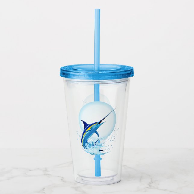 Blå Marlin som hoppar ur havet Take Away Mugg (Framsida)