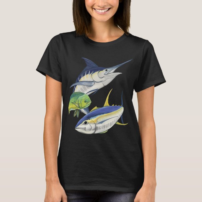 Blå marlin, tonfisk och dolphin t shirt (Framsida)