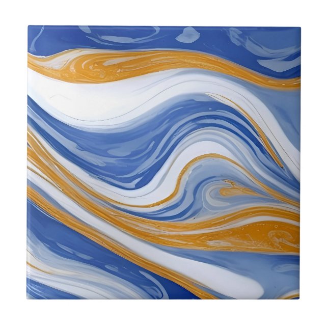 Blå marmor - Blå och vit marmorerad Vinkar Kakelplatta (Framsidan)