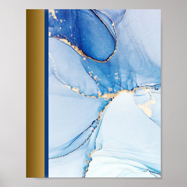 Blå marmor/Blått Gräns i Guld Poster (Framsidan)