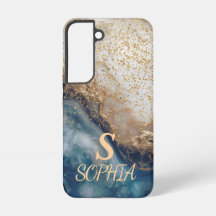 blå marmor chic guld glittermonogram